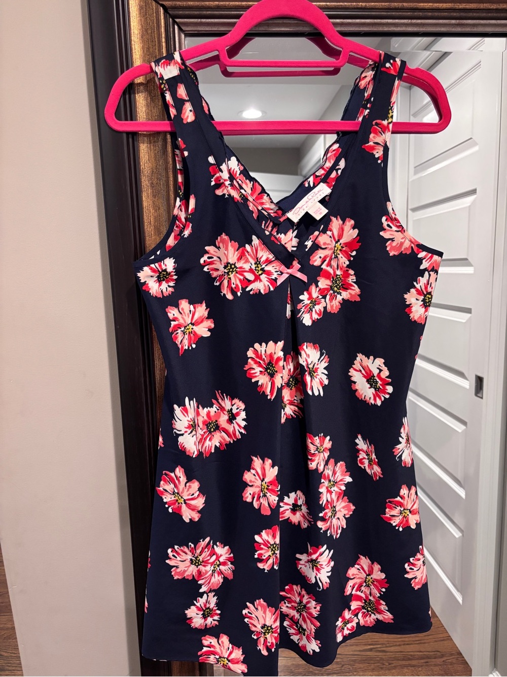 Oscar de la Renta Pink Label M Navy Floral Chemise Nightgown Sleeveless